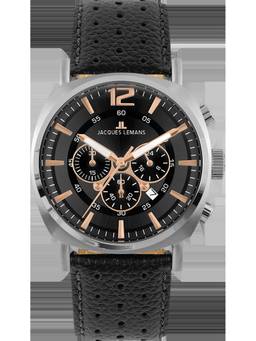Jacques Lemans - Lugano Series Black Leather Strap Watch (1-1645J) (Medium)