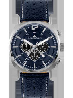Jacques Lemans - Lugano Series Navy Blue Leather Strap Watch (1-1645Q) (Medium)