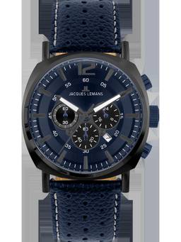 Jacques Lemans - Lugano Series Navy Blue Leather Strap Watch (1-1645R) (Medium)