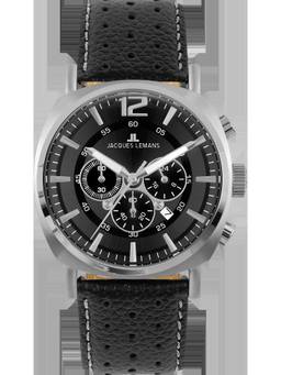 Jacques Lemans - Lugano Series Black Leather Strap Watch (1-1645T) (Medium)