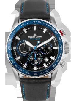 Jacques Lemans - Liverpool Series Black Leather Strap Watch (1-2099B.1) (Medium)