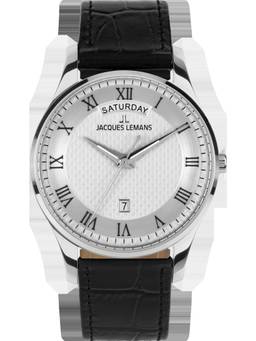 Jacques Lemans - London Series Silver Leather Strap Watch (1-2193M) (Medium)