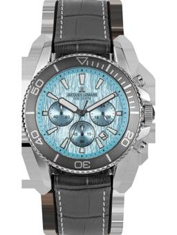 Jacques Lemans - Liverpool Diver Series Blue Silicone / Leather Strap Watch (1-2206E) (Medium)