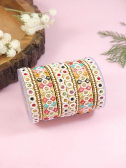 I Jewels - Gold Plated Multi-Color Silk Thread with Mirror Work Bangle Set