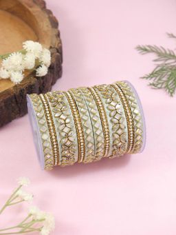 I Jewels - Gold Plated Traditional Silk Thread with Kundan Work Bangle Set