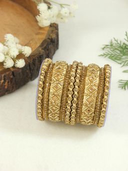I Jewels - Gold Plated Ethnic Gold Silk Thread with Kundan Work Bangle Set