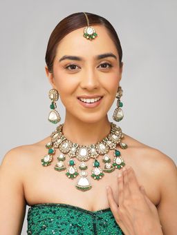 Beryachi - Kaira Kundan Polki Necklace with Earrings & Maangtikka