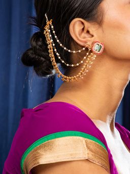 Niscka - Regal Pearl Drop 24K Gold Earring Chain