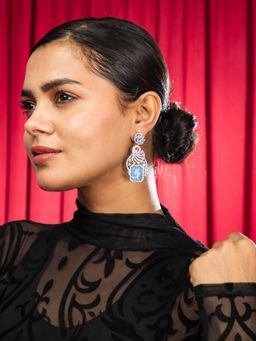 Niscka - True Blue Sparkle American Diamond Statement Earrings