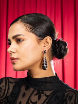 Niscka - Black and Golden Drop Statement Earrings