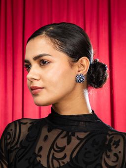 Niscka - Royal Blue Floral Sparkle American Diamond Earrings