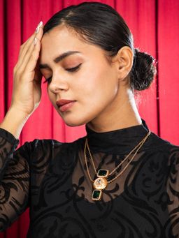 Niscka - Royal Emerald Charm Double Layered Necklace