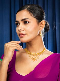 Niscka - Blue Petal Elegance 24K Gold Plated Necklace with Earrings