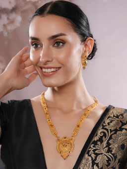 Aatmana - Gold Plated Stone Studded Necklace with Earrings