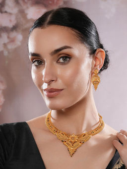 Aatmana - 22K Gold Plated Leaf Design Necklace with Matching Earrings