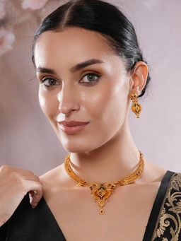 Aatmana - 22K Gold Plated Peacock Design Necklace with Matching Earrings