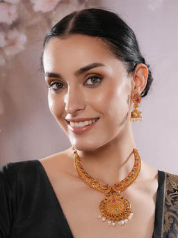 Aatmana - 22K Gold Plated Peacock Design Necklace with Matching Earrings