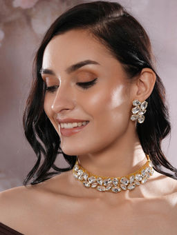 Aatmana - Gold Plated Crystal Studded Necklace and Earrings