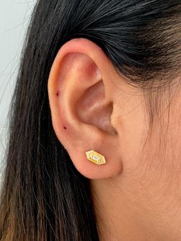 Boldiful - Sterling Silver Gold Plated Cubic Zirconia Studded Contemporary Studs