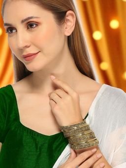 OOMPH - Womens Stylish Latest Antique Gold Bangle Set of 13 (2.6)