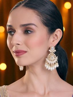 OOMPH - Womens Kundan and Pearls Gold Tone Drop Earrings