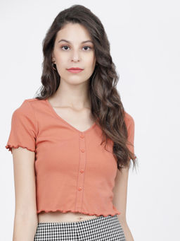 TOKYO TALKIES - Women's Peach Knitted Solid Top