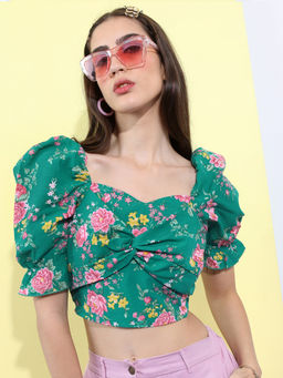 TOKYO TALKIES - Women Green Crop Top