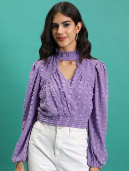 TOKYO TALKIES - Women Lavender Pleat Front Blouse with Long Sleeves