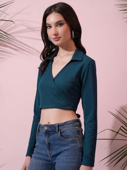 TOKYO TALKIES - Women Teal Wrap Front Crop Top