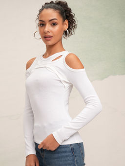 TOKYO TALKIES - Women White Solid Cut-Out Full Sleeve Top