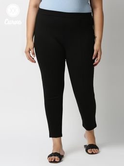 Twenty Dresses by Nykaa Fashion - Curve Black Solid Ankle Jeggings