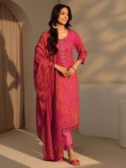 Libas - Pink B&Hani Straight Kurta With Lining & Solid Pant With Dupatta
