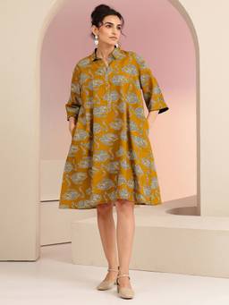 Gerua By Libas - Mustard Animal Printed Straight Dress