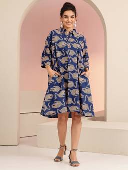Gerua By Libas - Blue Animal Printed Straight Dress