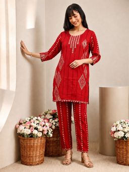 Autumnlane - Sanjh Coral Printed Work Co-Ord Set