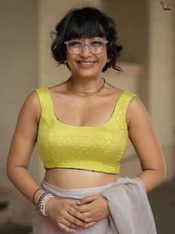 Suta - Reversible Green Zari Motif & Black Brocade Blouse With Stretchable Sides