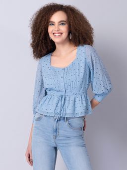 FabAlley - Powder Blue Polka Pleated Top