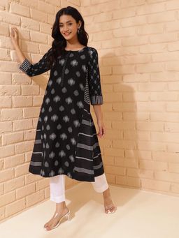 Fabindia - Black Cotton Ikat Woven Long Kurta