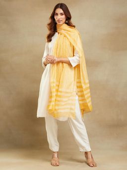 Fabindia - Mustard Cotton Silk Hand Printed Dupatta