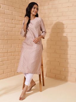 Fabindia - Pink Cotton Silk Calf Length Long Kurta