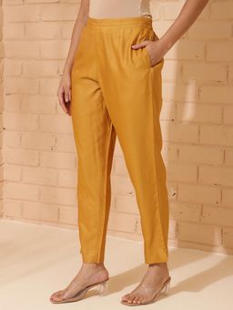 Fabindia - Mustard Viscose Silk Full Length Ethnic Pant