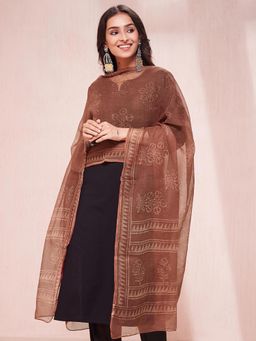 Fabindia - Rust Cotton Silk Dabu Printed Dupatta