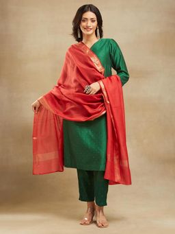 Fabindia - Red Cotton Silk Woven Dupatta