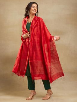 Fabindia - Red Silk Hand Woven Dupatta