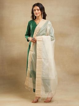 Fabindia - Offwhite Cotton Silk Blend Maheshwari Dupatta