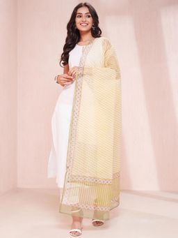 Fabindia - Yellow Cotton Silk Striped Dupatta