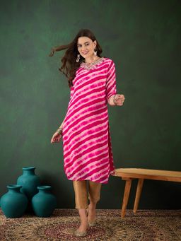 Vastramyaa - Womens Pink Zari Work Striped Kurta