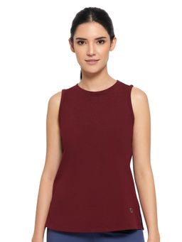 Amante - Essential Solid Round Neck Sleeveless Tank Top-Maroon