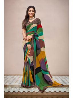 Laxmipati Sarees - Multi-Color Georgette Print- Lace Border Saree with Unstitched Blouse