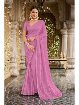 Laxmipati Sarees - Pink Chiffon Floral Printed Lace Border Saree with Unstitched Blouse